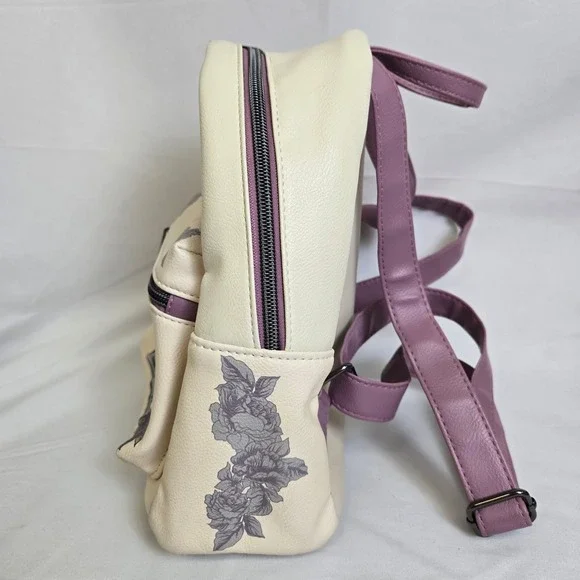 Loungefly Harry Potter Floral Deathly Hollows Mini Backpack, Cream Purple - Picture 12 of 16